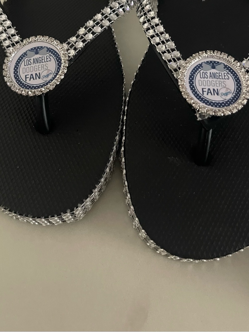 Los Angeles Dodgers Fan Black Rhinestone Women's Flip Flops